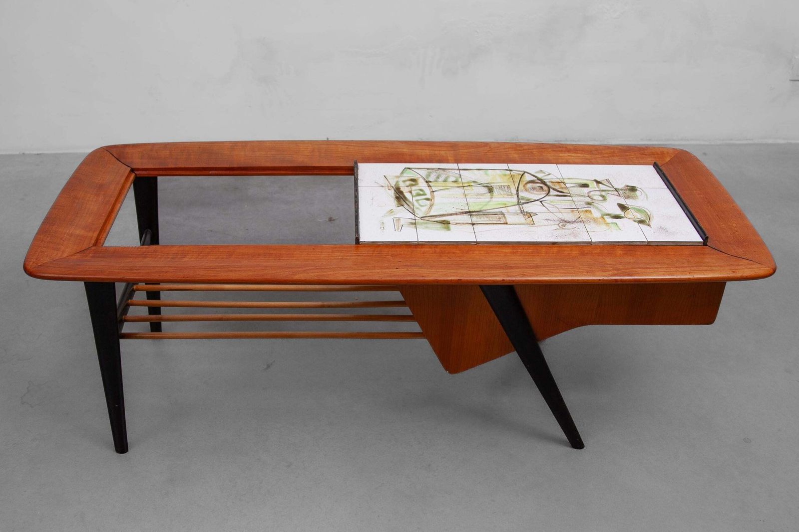 1958 Alfred Hendricks Coffee Bar Table With Figurative Tiles Tray photo furniture