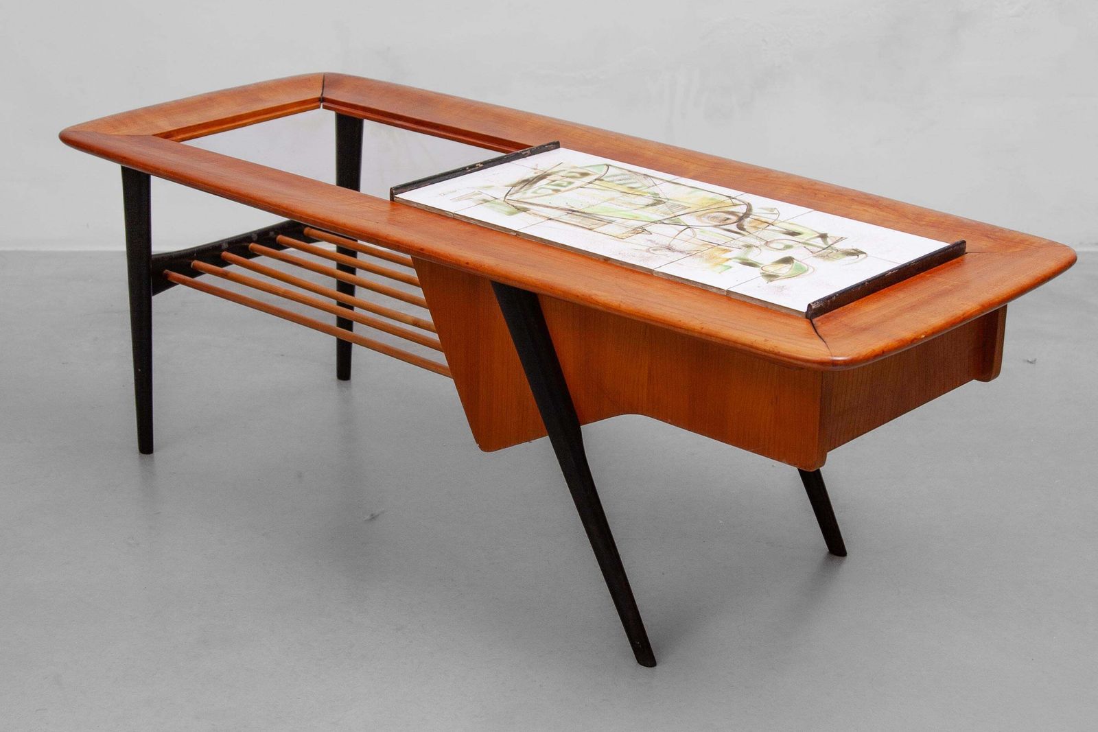 1958 Alfred Hendricks Coffee Bar Table With Figurative Tiles Tray photo vinterior
