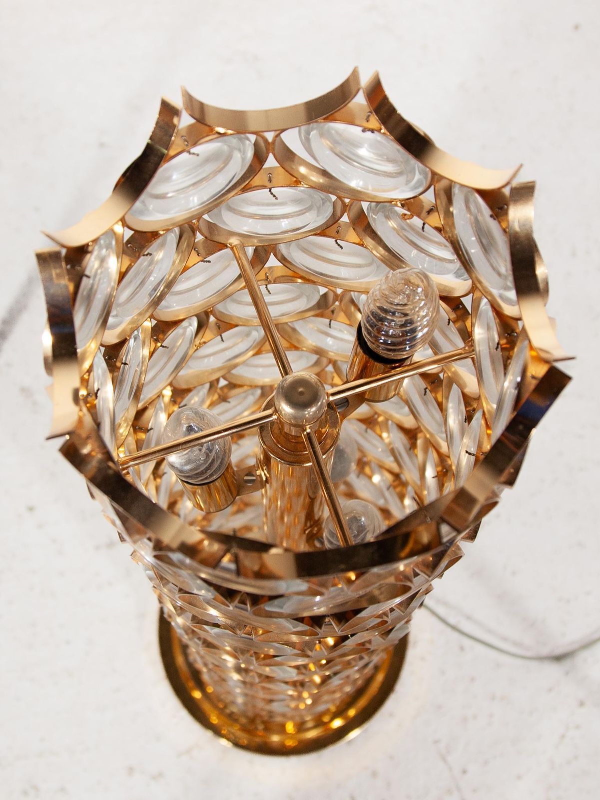 Palwa Round Crystal, Gilt Large Floor Lamp, 1970s, Germany photo vintage