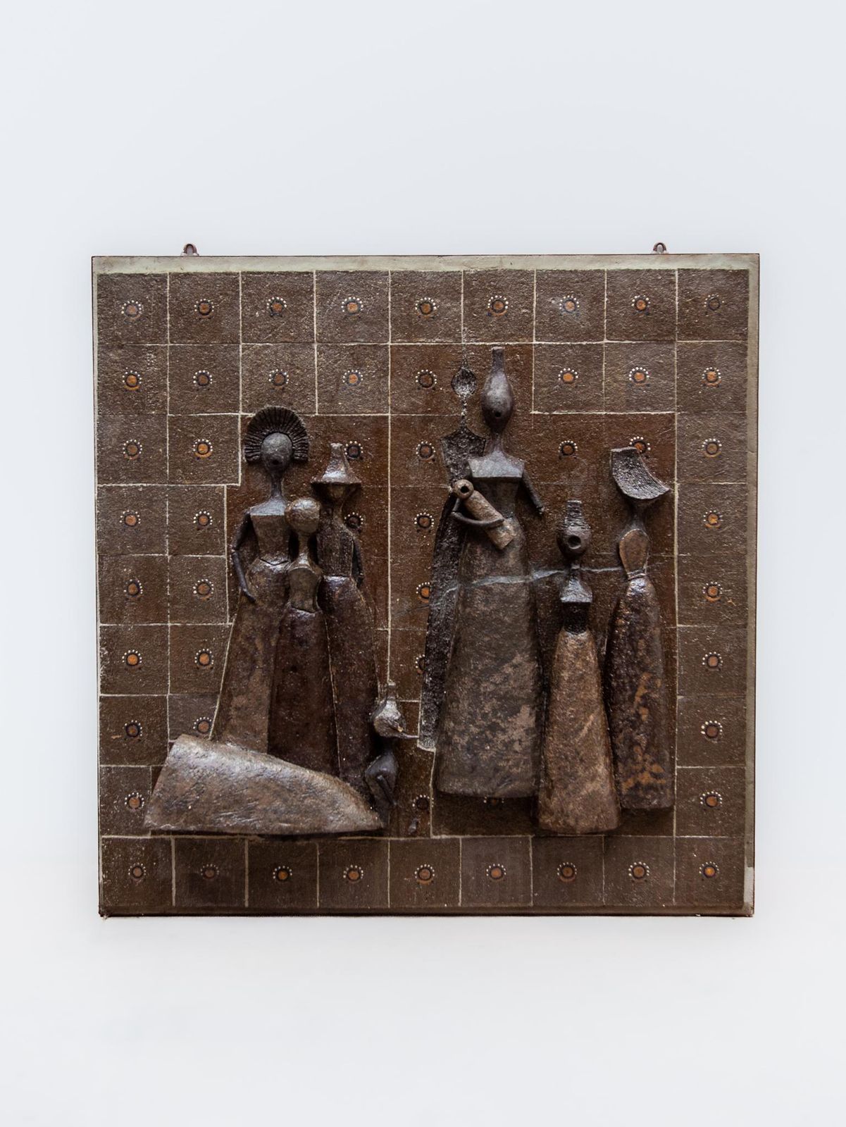 Large Wall Mounted Brown Toned Ceramic Sculpture Women With Child, 1960s photo for sale