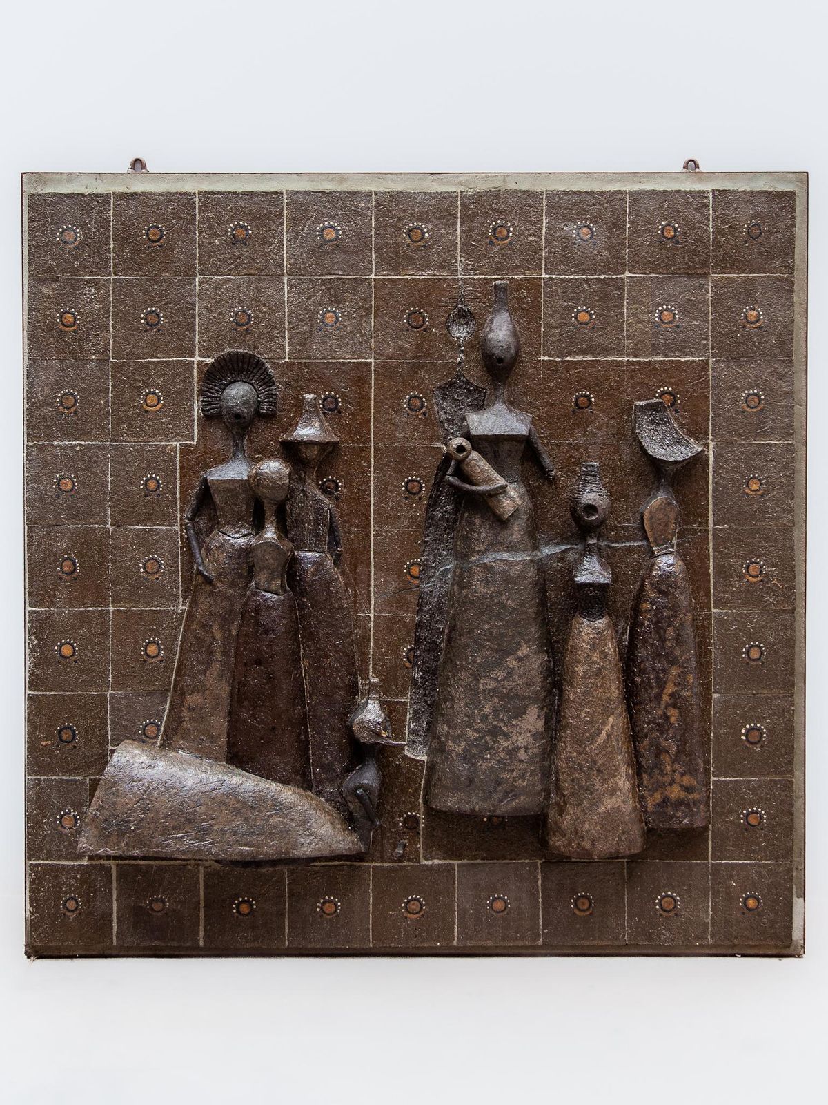 Large Wall Mounted Brown Toned Ceramic Sculpture Women With Child, 1960s photo 7445.0
