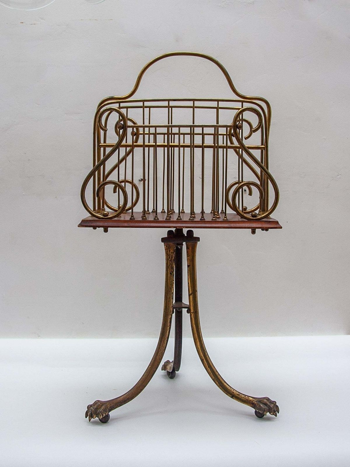 Victorian Brass Magazine Rack, Lion Feet, 19th Century photo furniture