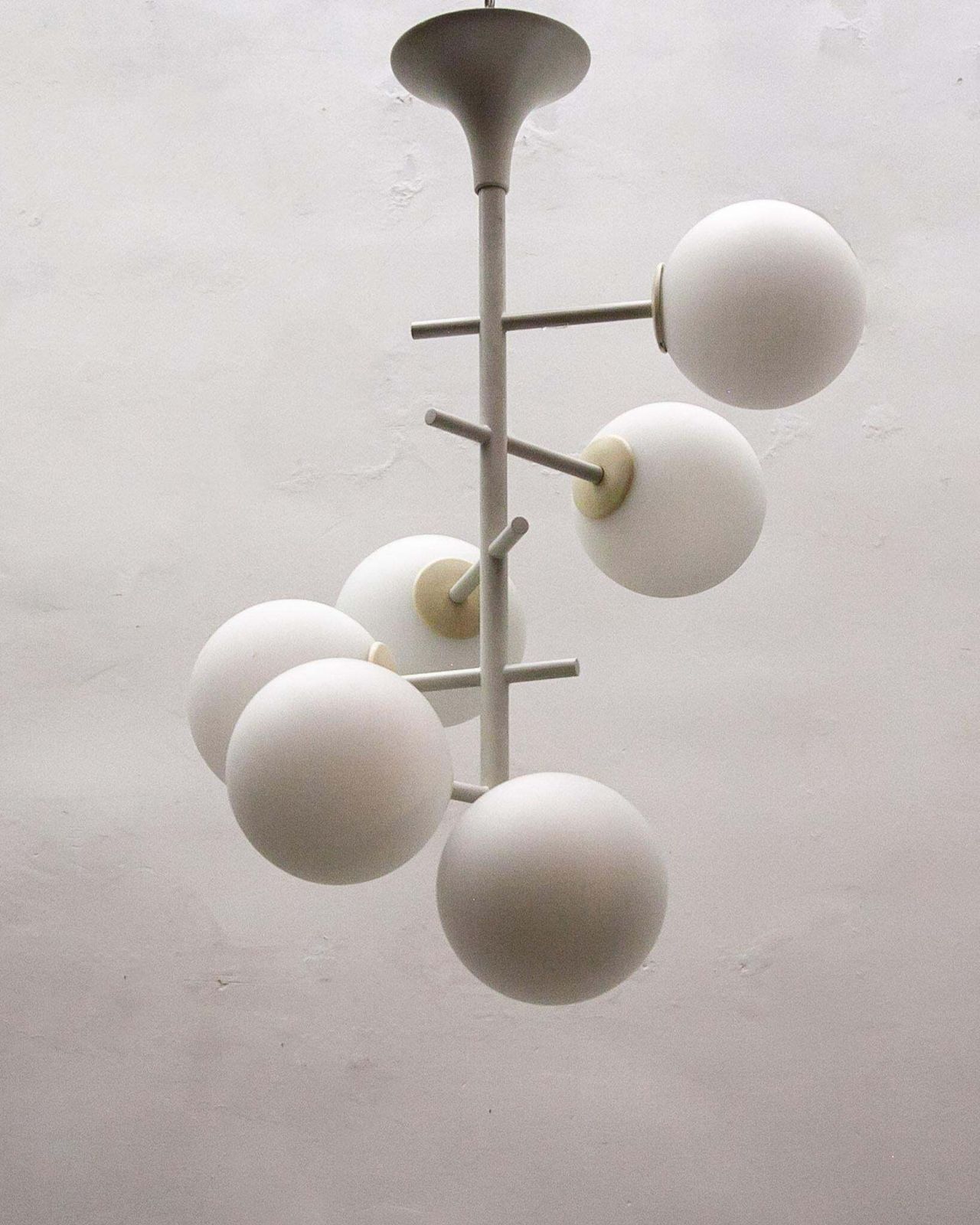 Large Kaiser Sputnik White Opal Glass Globes Chandelier, Germany, 1960s photo 2606.0