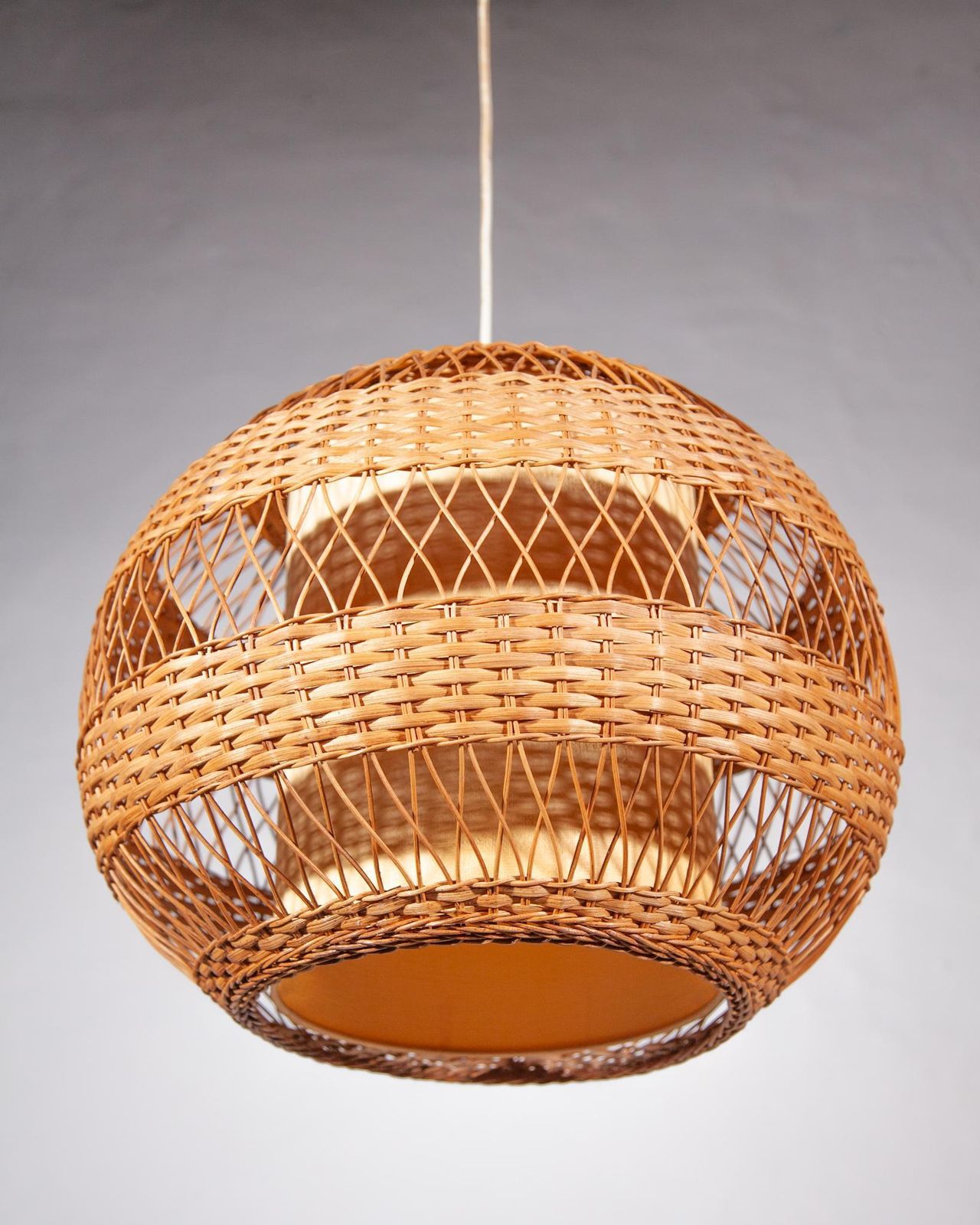 Organic Wicker Rattan Globe Pendant Or Hanging Light, 1950s photo 2234.0