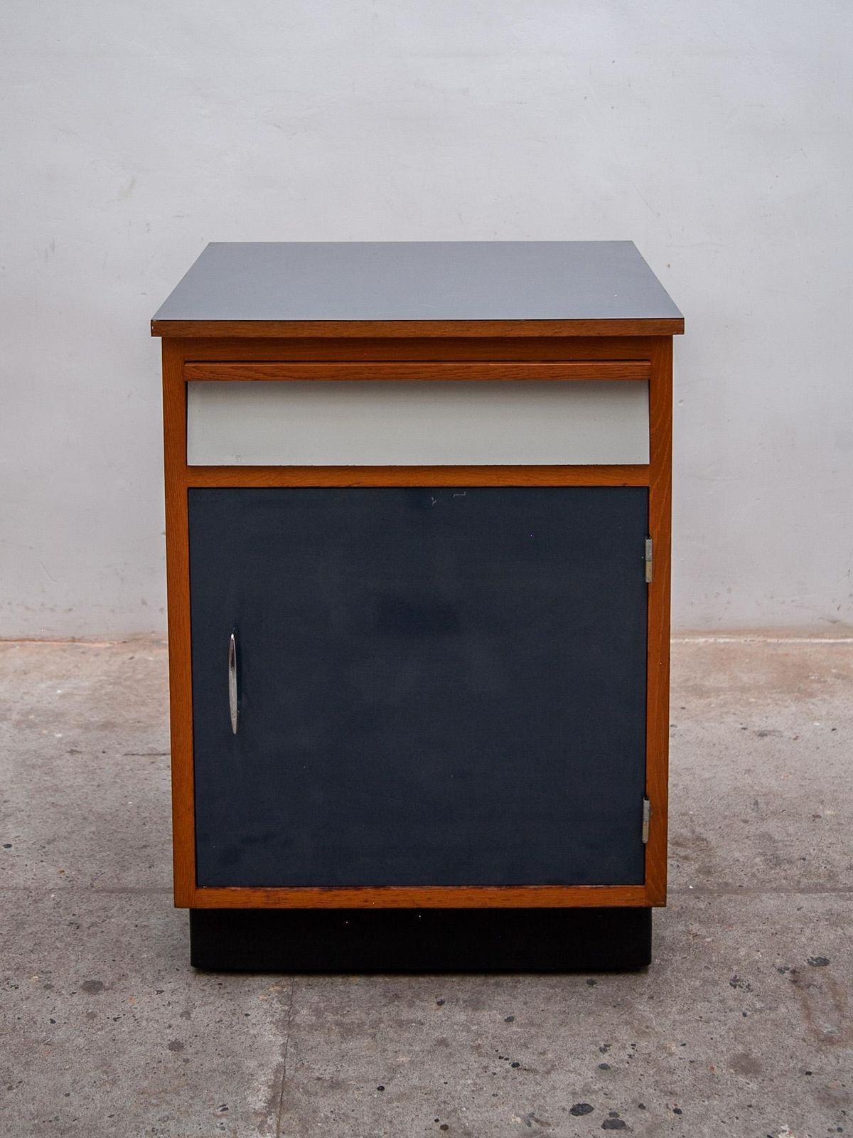 Modernist Blue And White Laminate Fifties Small Sideboard Tubax 1958, Belgium photo furniture