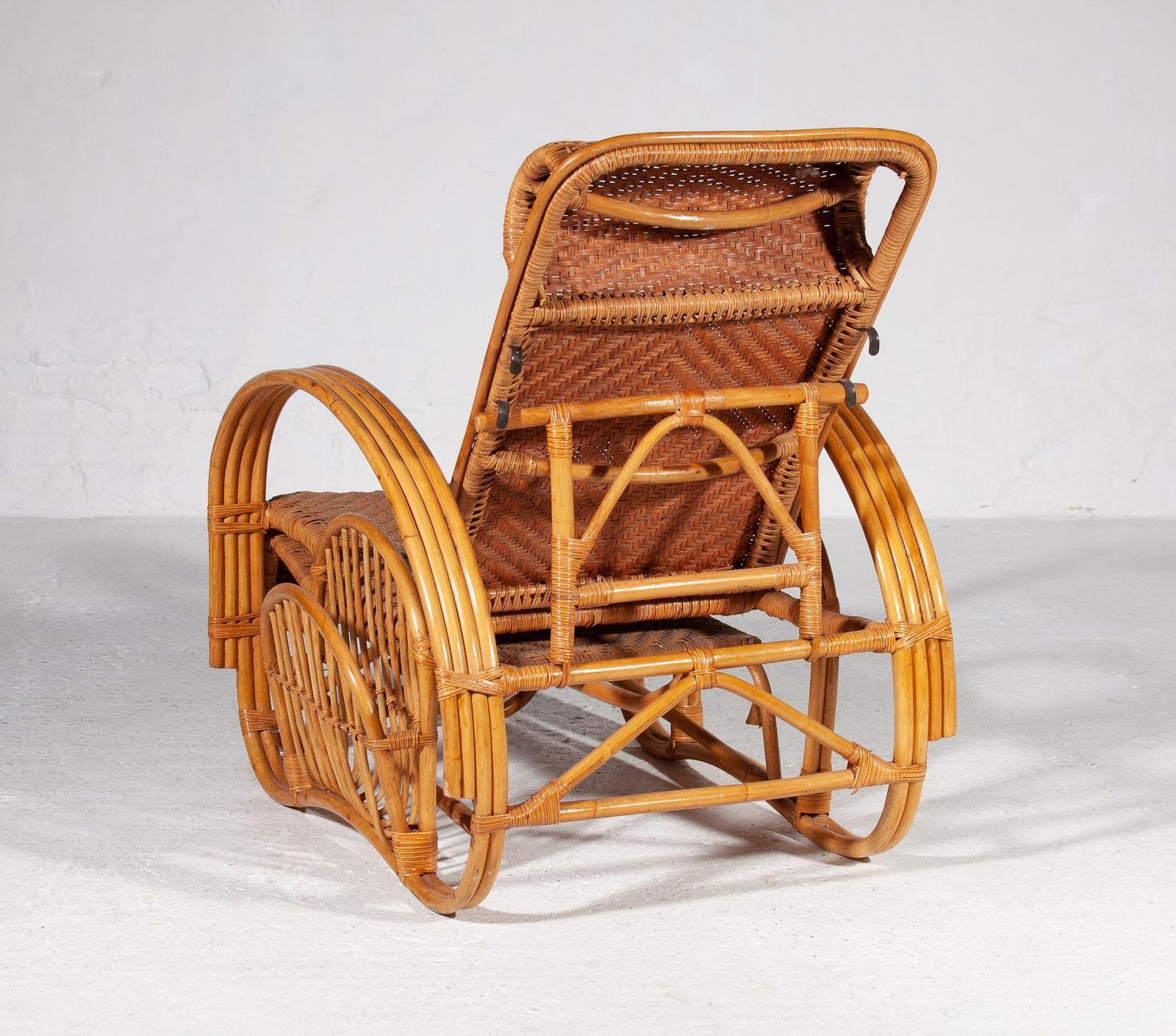 Boho Bamboo Extendable Lounger, Rattan Deck Chair, And Magazine Holder, 1950s photo furniture