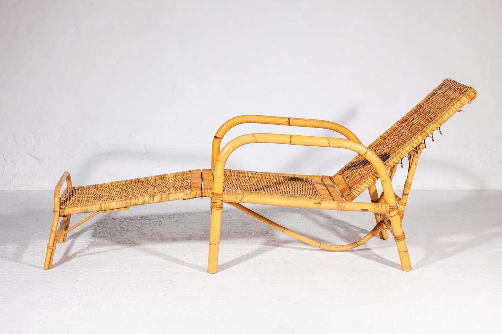 Bamboo Boho Rattan Easy Chair For Your Patio, 1960s Italy, With Foot Stool photo Furniture