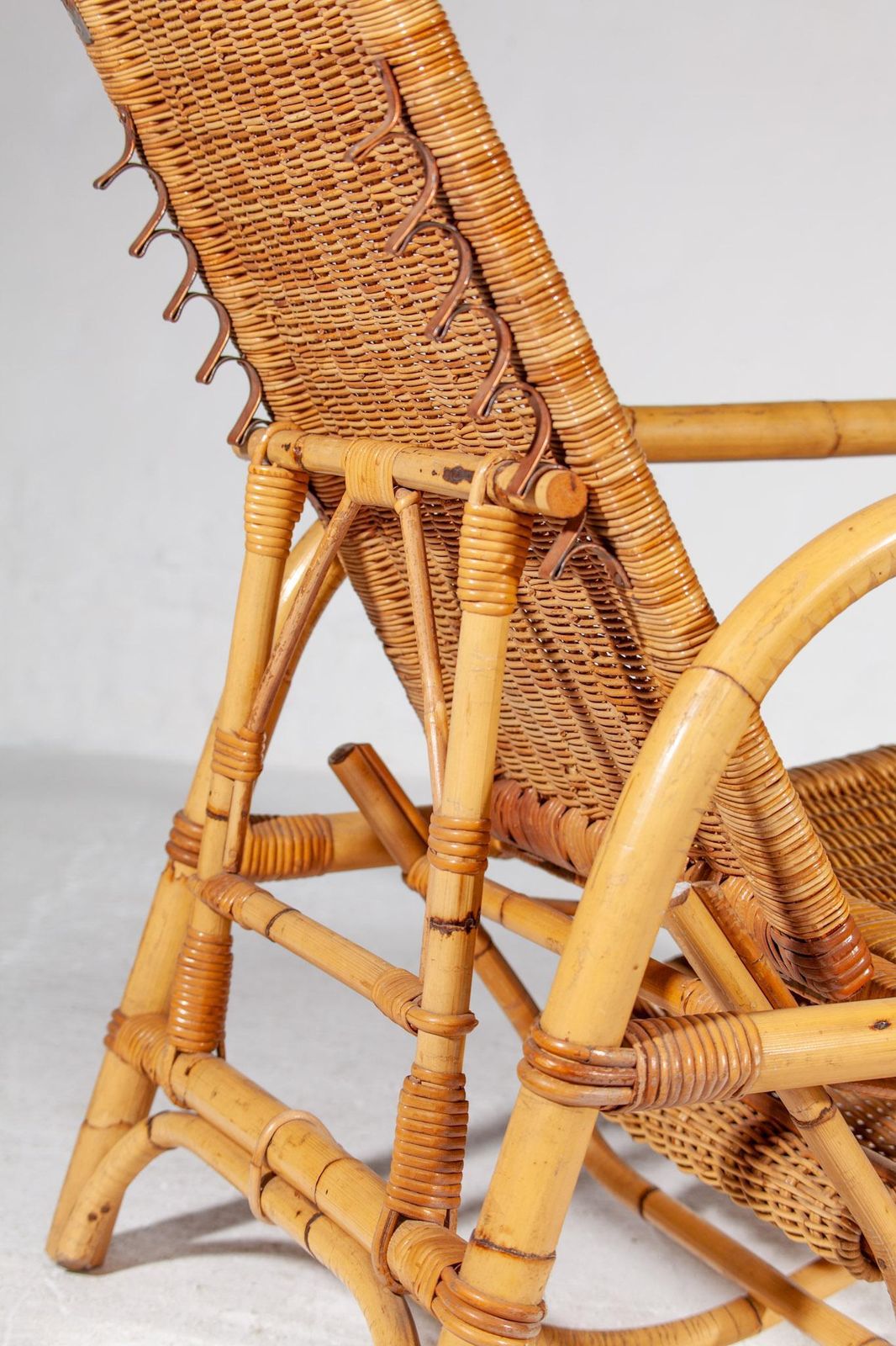 photo furniture Bamboo Boho Rattan Easy Chair For Your Patio, 1960s Italy, With Foot Stool