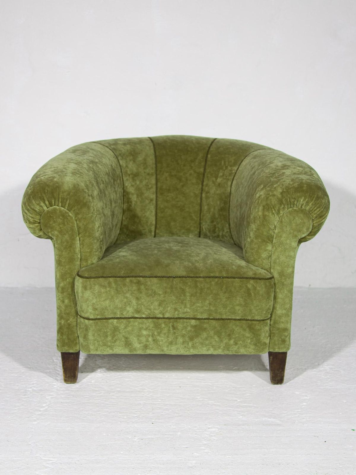 Art Deco Lounge Chairs In Green Olive Velvet Upholstery photo for sale