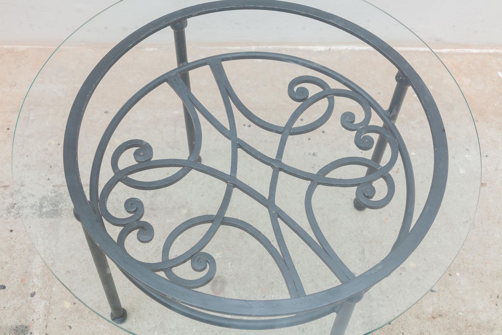 Wrought Iron Round Coffee Table, Glass Top 1960s France photo 1596.0