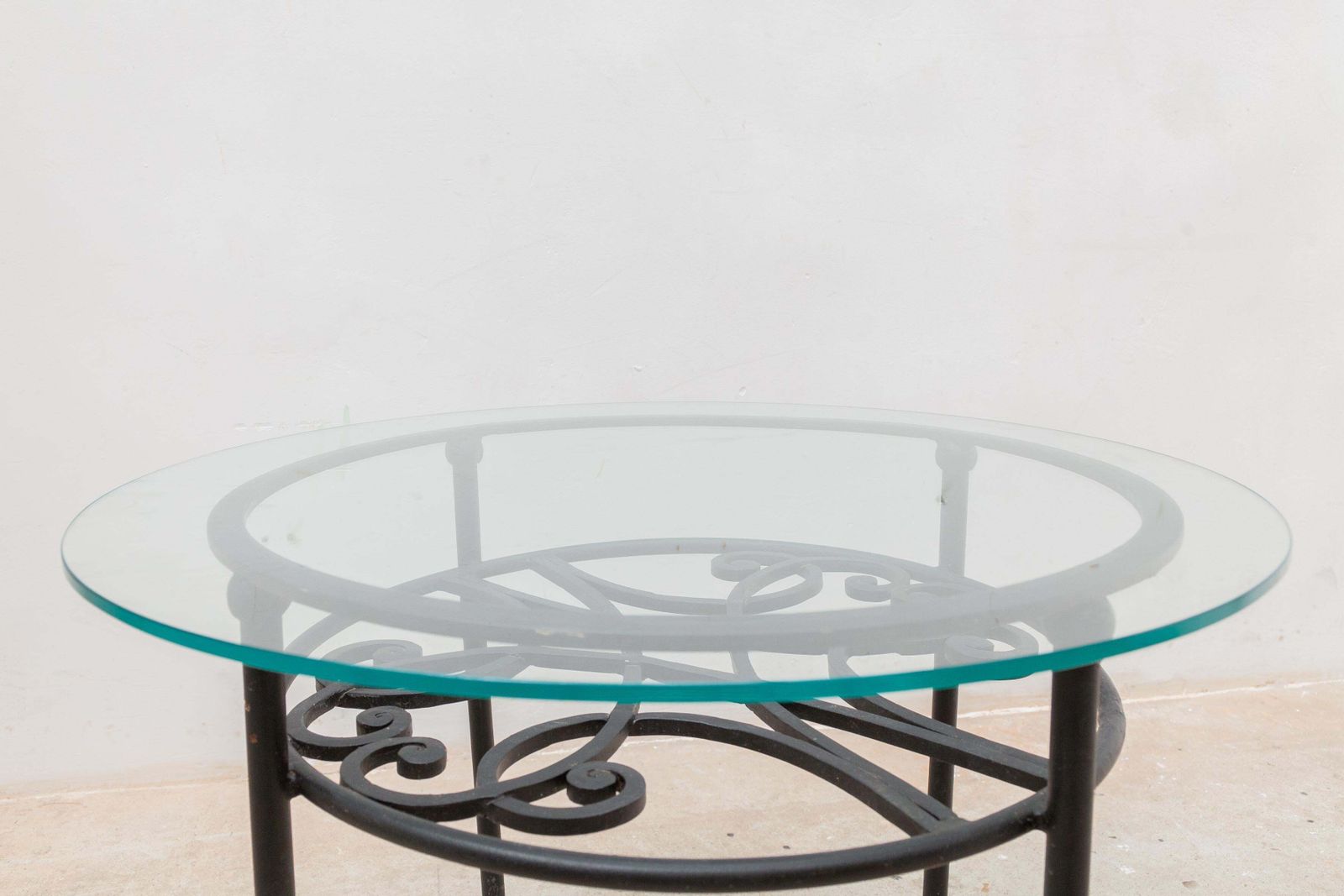 Wrought Iron Round Coffee Table, Glass Top 1960s France photo buy