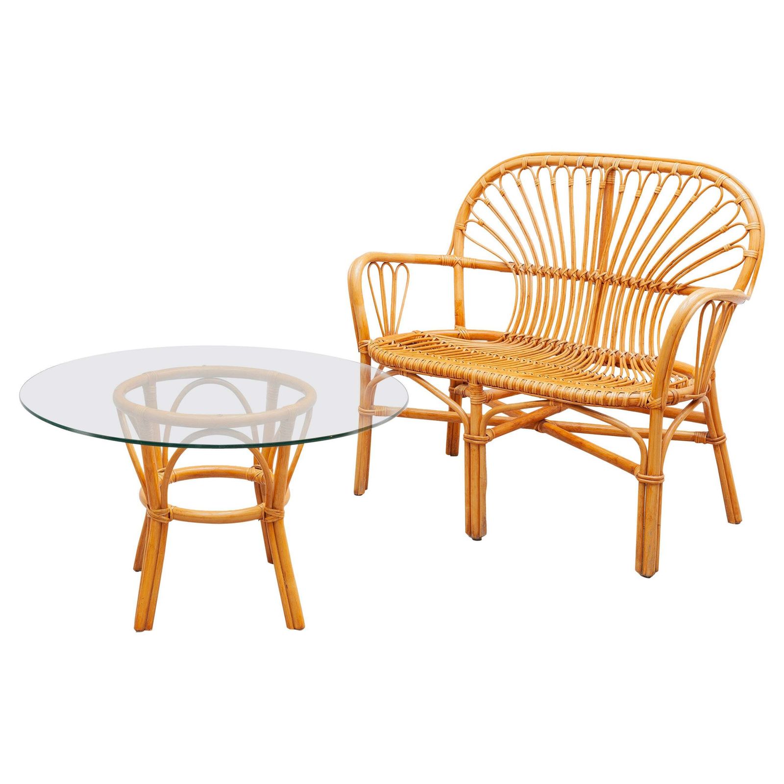 Boho Bamboo Two Seater And Coffee Table 1970s, Italy