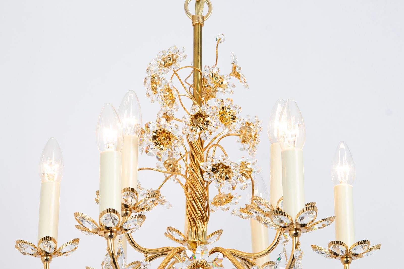 Large Gilt Brass Flower Shape Chandelier By Palwa, Germany, 1970s photo vinterior