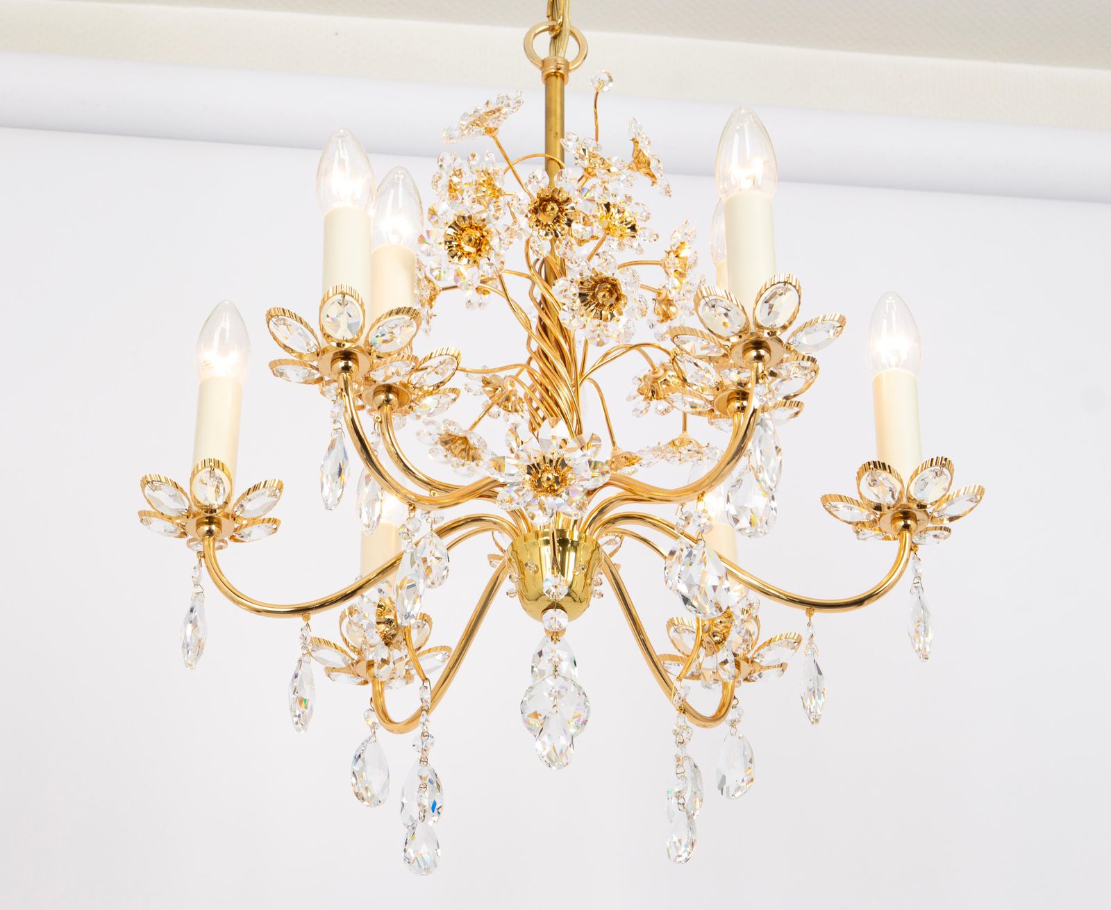 Large Gilt Brass Flower Shape Chandelier By Palwa, Germany, 1970s photo buy