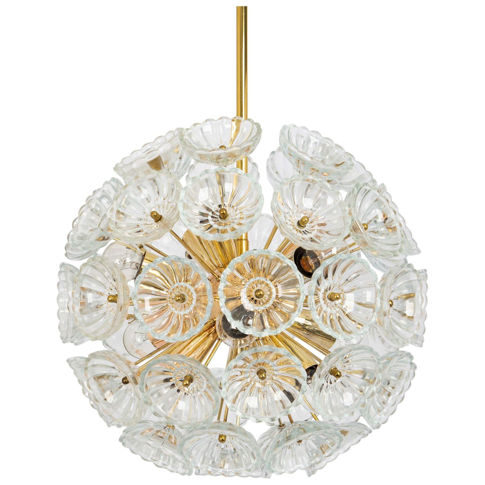Stunning Floral Glass And Brass Sputnik Chandeliers, Germany, 1960s