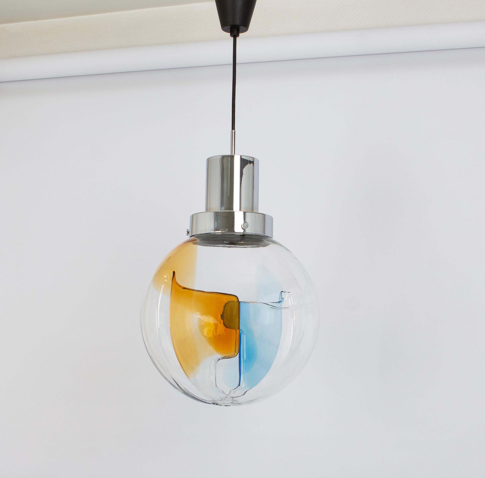 Stunning Murano Ball Pendant Light By Toni Zuccheri For Kaiser, Germany, 1970s photo for sale
