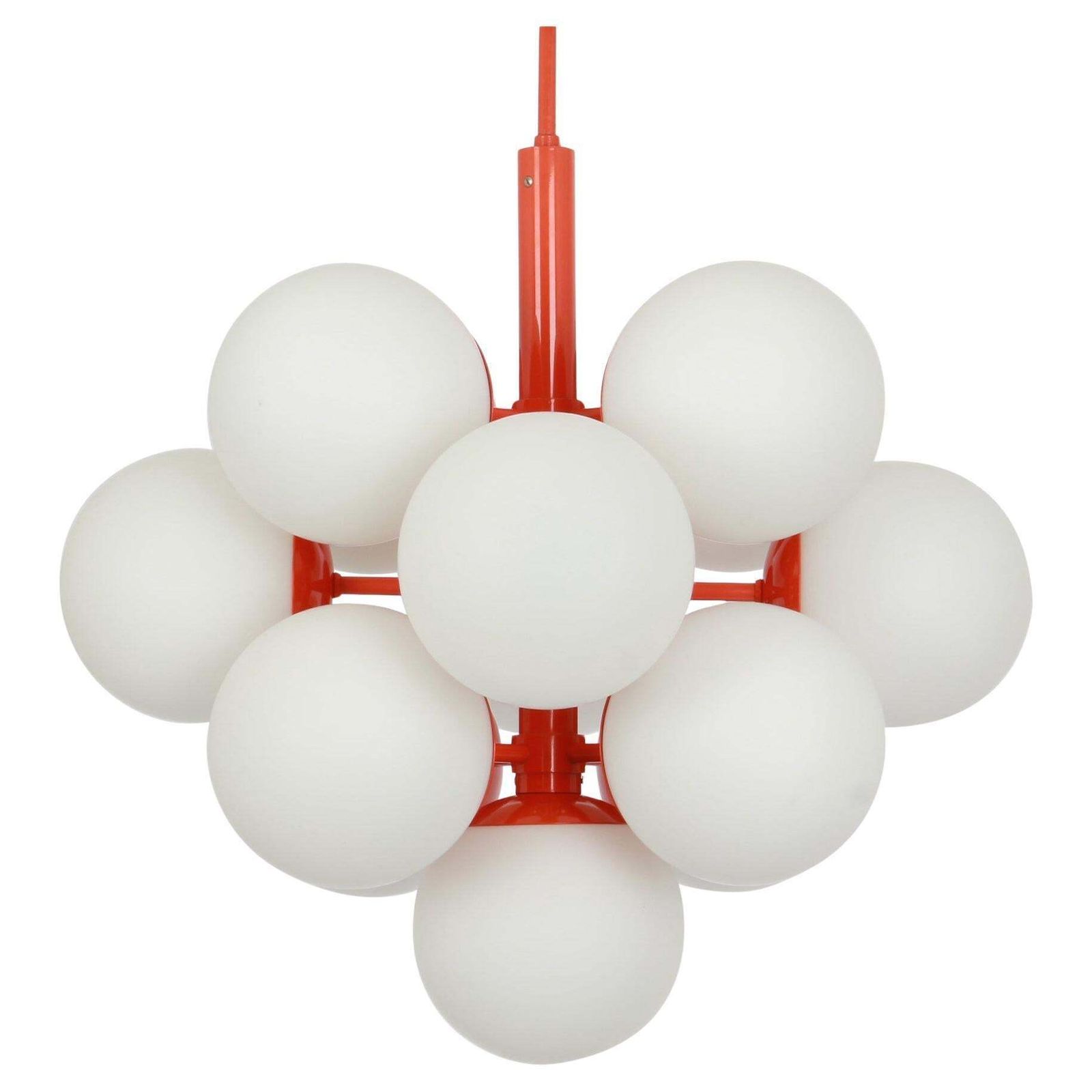 Large Stunning Kaiser Orange Sputnik Glass Globes Chandelier, Germany, 1970s