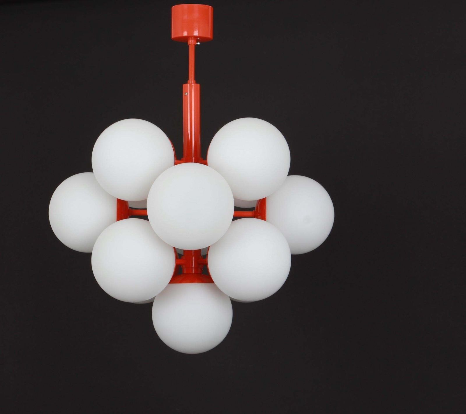 Large Stunning Kaiser Orange Sputnik Glass Globes Chandelier, Germany, 1970s photo furniture