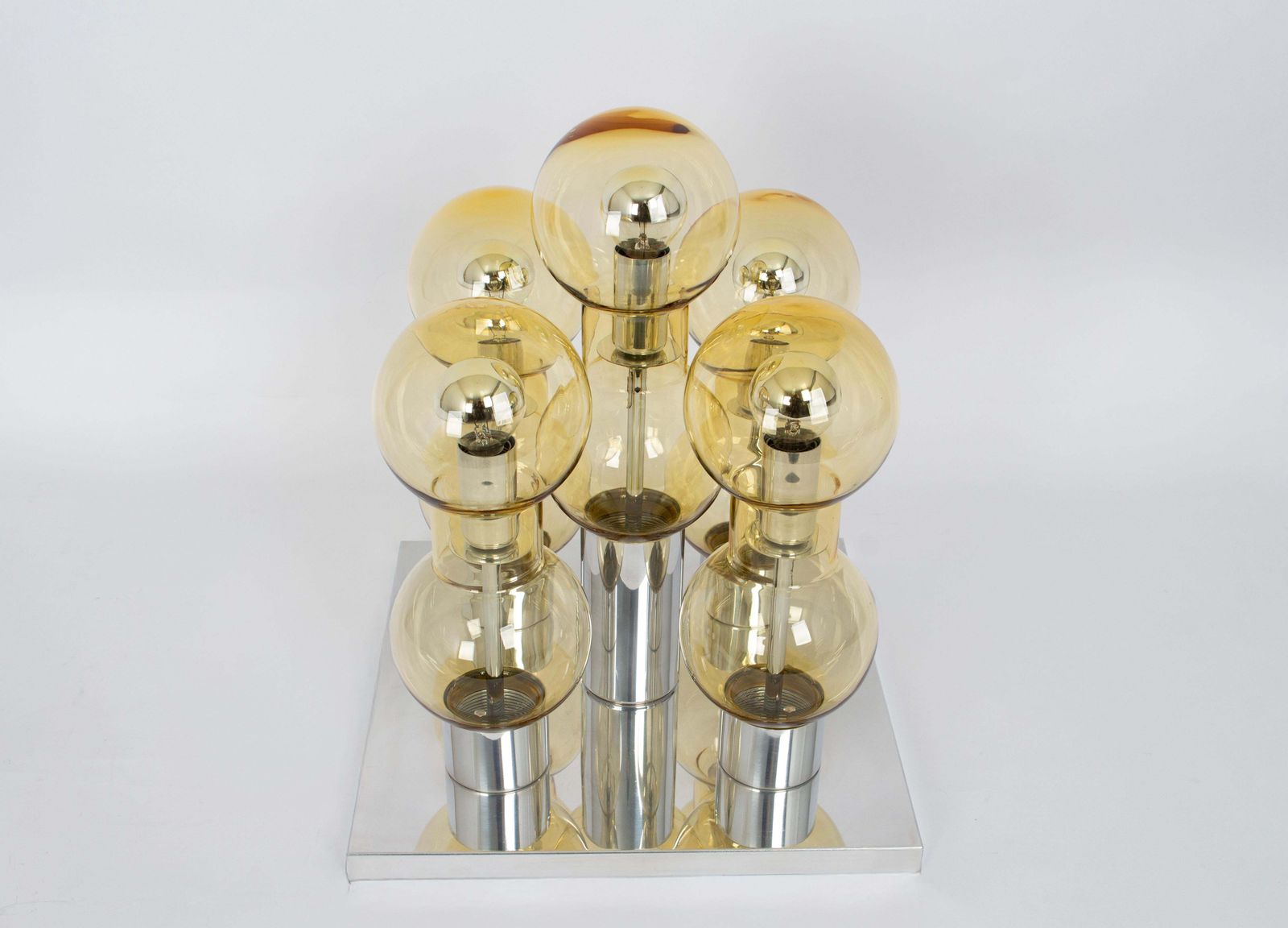 Stunning Large Murano Glass Tubes Flushmount Chrome By Doria, Germany, 1960s photo vintage