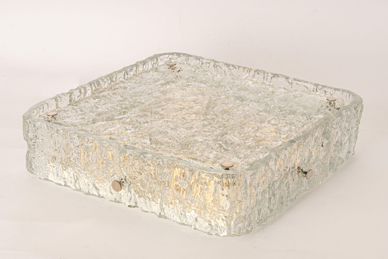 1 Of 3 Large Square Murano Ice Glass Flushmount, Kaiser, Germany, 1970s photo furniture