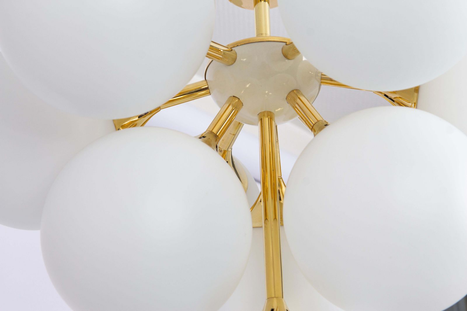 1 Of 2 Large Stunning Kaiser Sputnik Opal Glass Chandelier, Germany, 1970s photo vintage