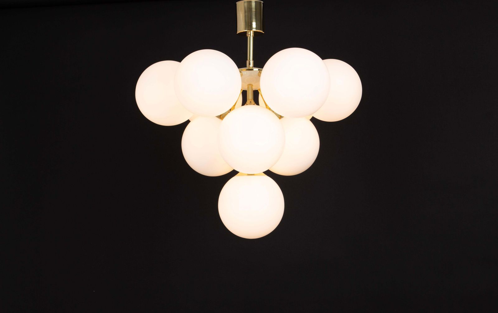Lighting 1 Of 2 Large Stunning Kaiser Sputnik Opal Glass Chandelier, Germany, 1970s photo