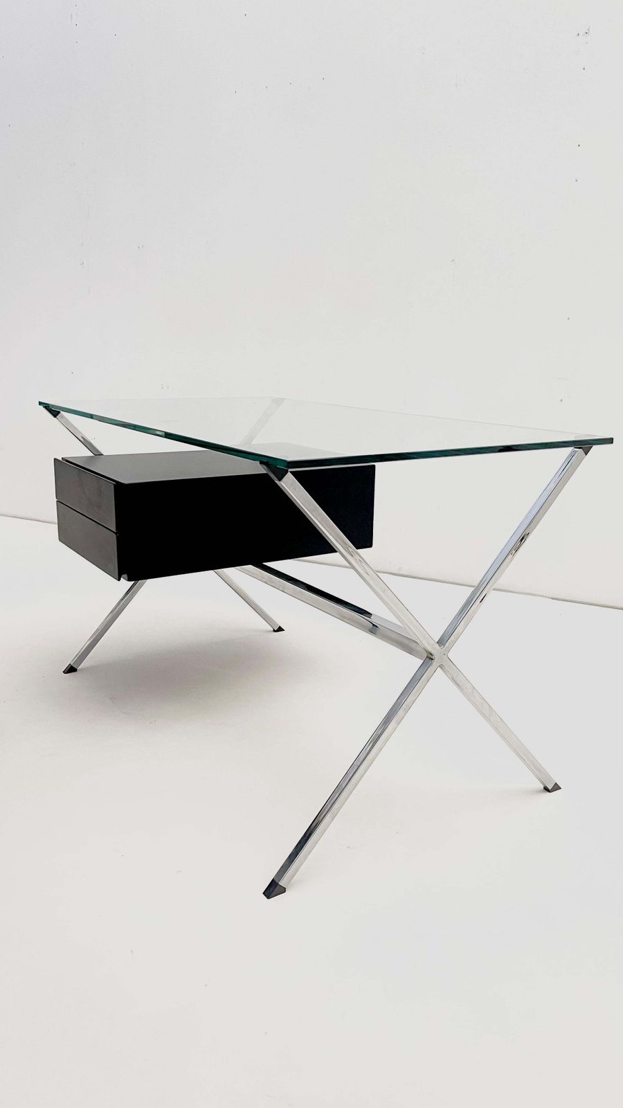Franco Albini For Knoll   Chrome Glass And Black Wood Desk photo furniture