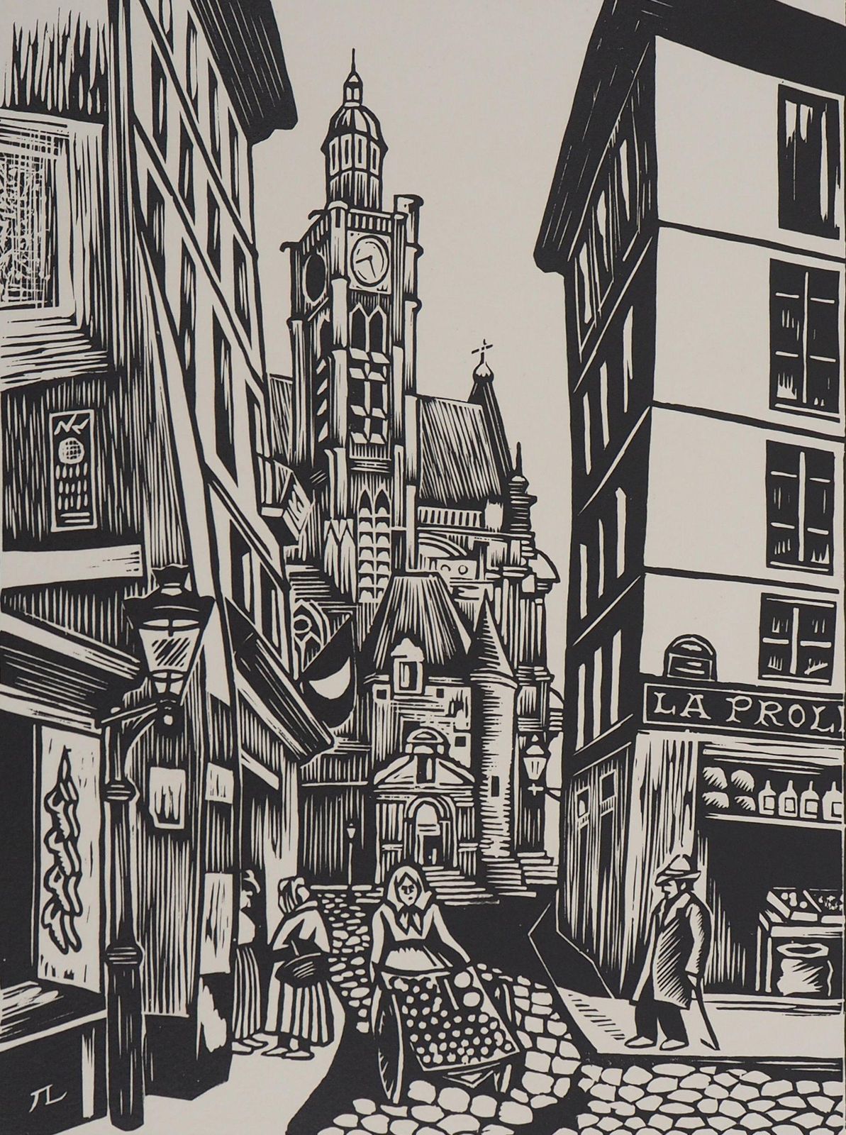 Jean Lebedeff Paris, Old Street In Latin Quarter   Original Wooodcut, Handsigned1924 photo for sale