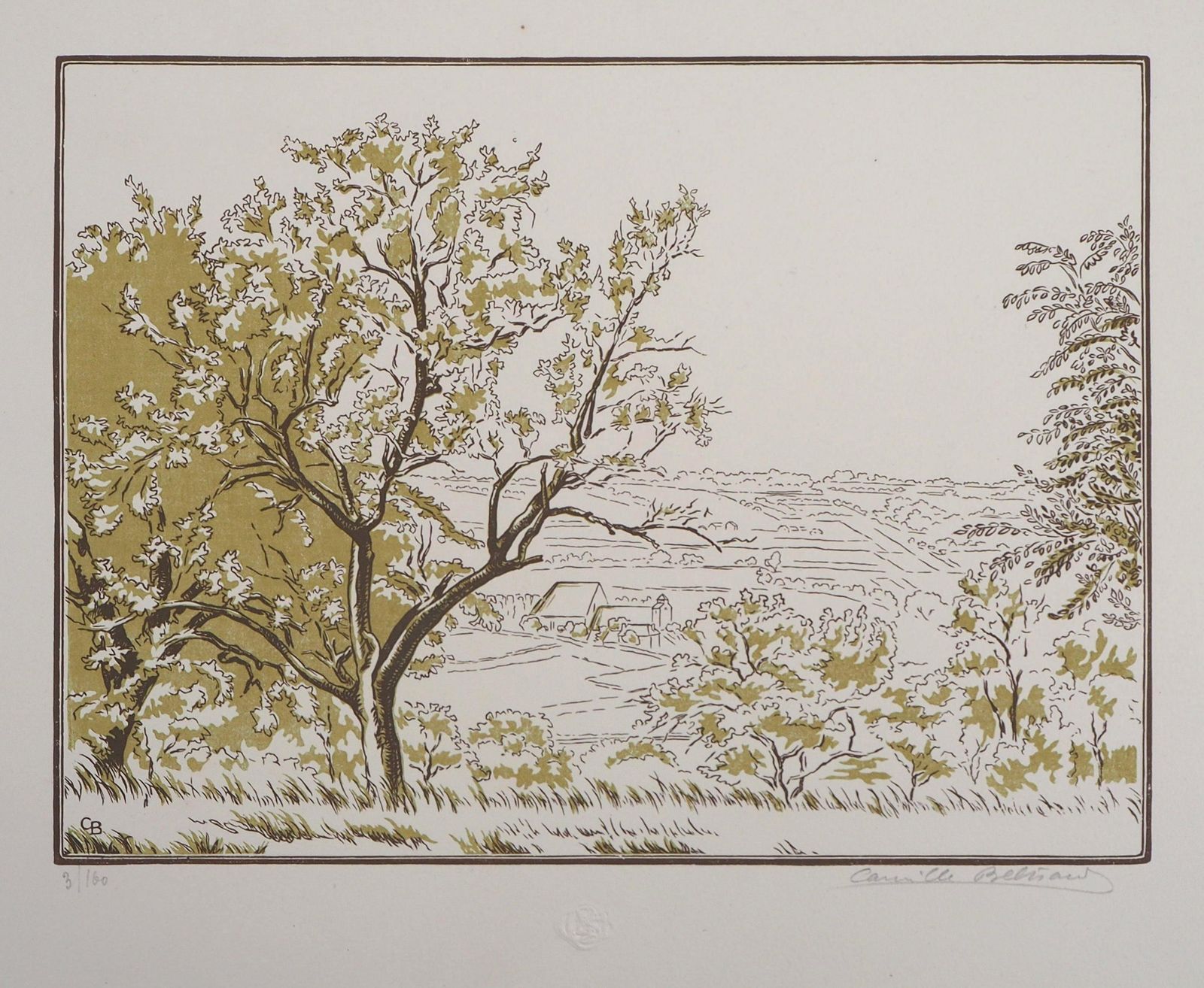 Camille Beltrandpeaceful Landscape In Normandy   Original Wooodcut, Handsigned & Numbered1924
