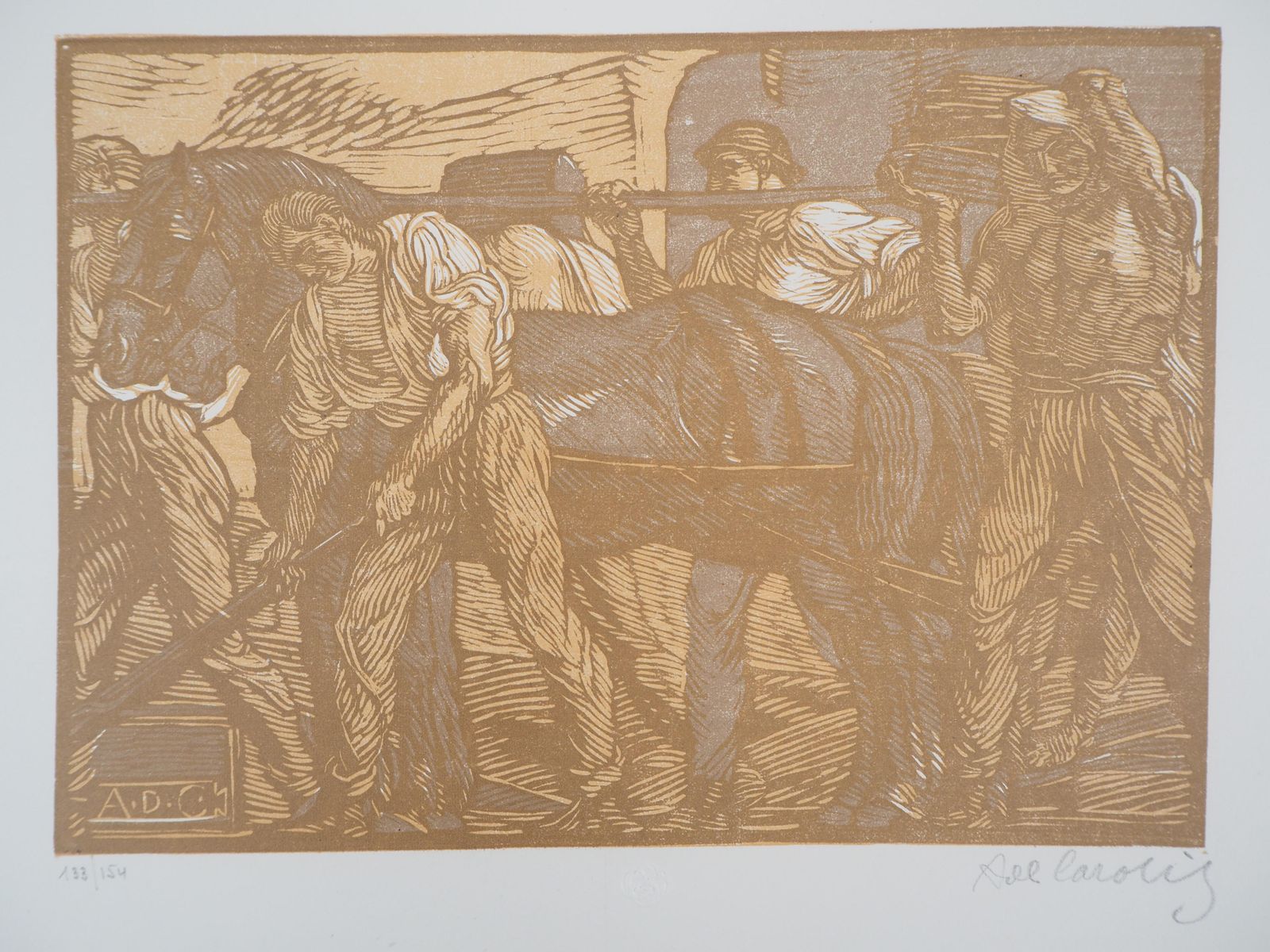 Adolpho De Carolissymbolism : Allegory Of Work   Original Wooodcut, Handsigned & Numbered1923