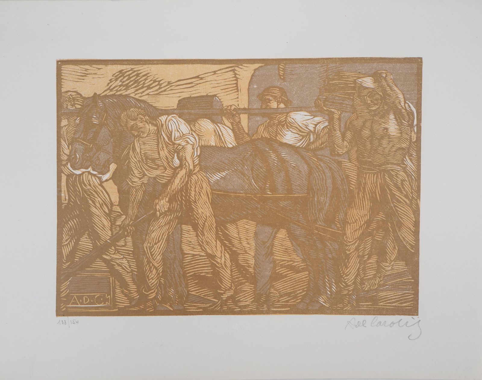 Adolpho De Carolissymbolism : Allegory Of Work   Original Wooodcut, Handsigned & Numbered1923 photo furniture
