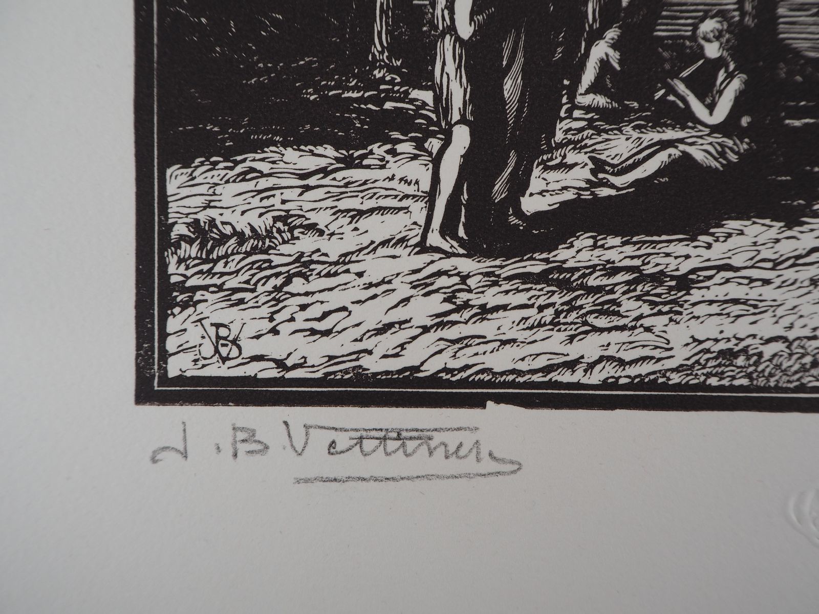Jean Baptiste Vettinerthe Philosophers : Quiet Walk Near The Sea  Original Wooodcut, Handsigned1921 photo Art