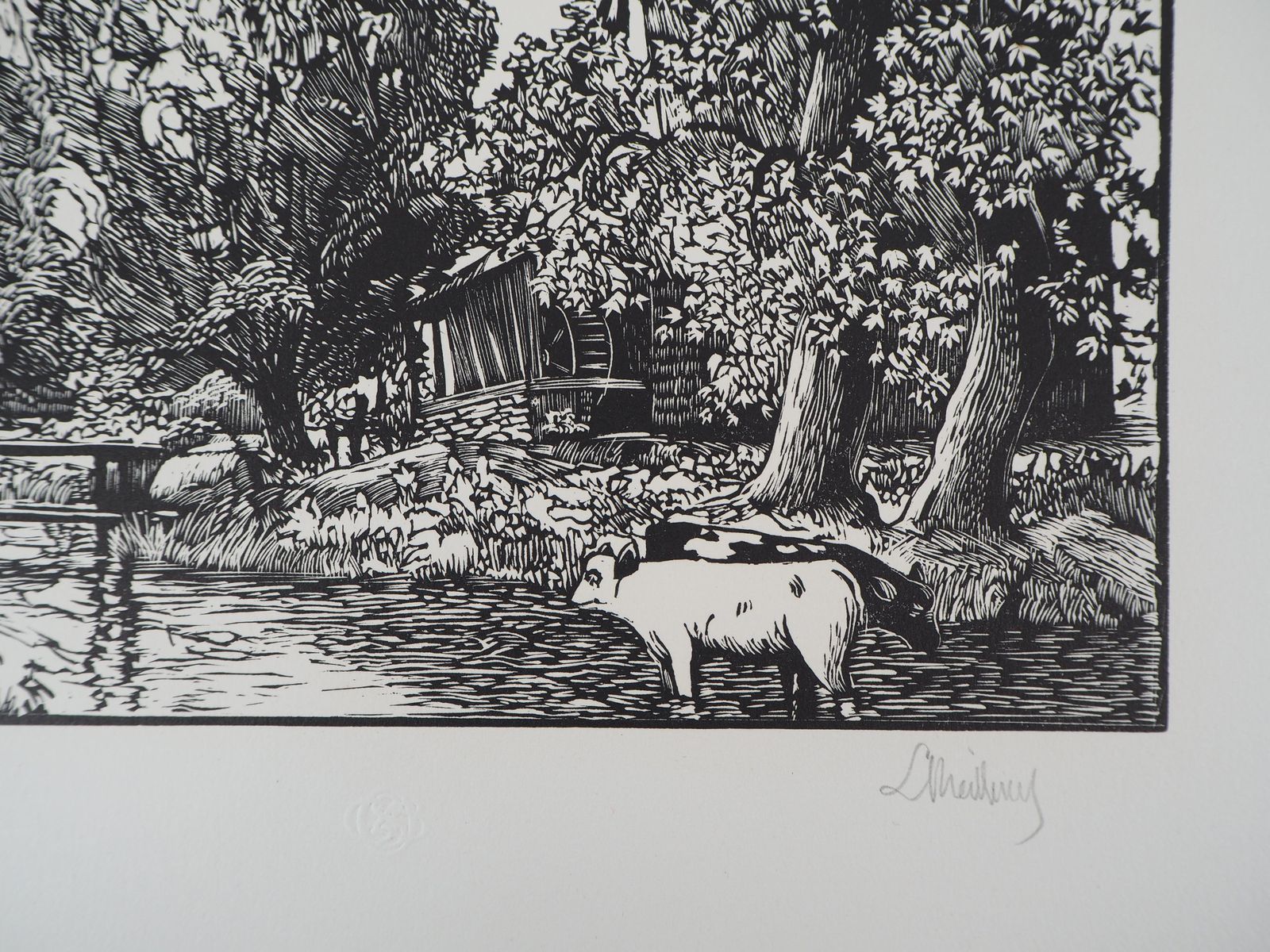 Georges Le Meilleurlandscape With A Mill On The River   Original Wooodcut, Handsigned1927 photo 172.0