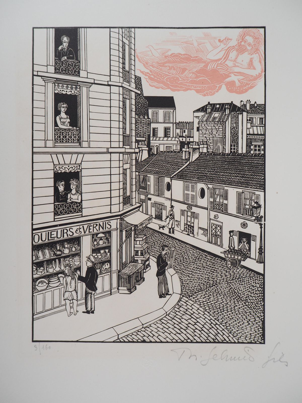 Theo Schmiedparis : Art Inspiration On The City   Original Wooodcut, Handsigned1927