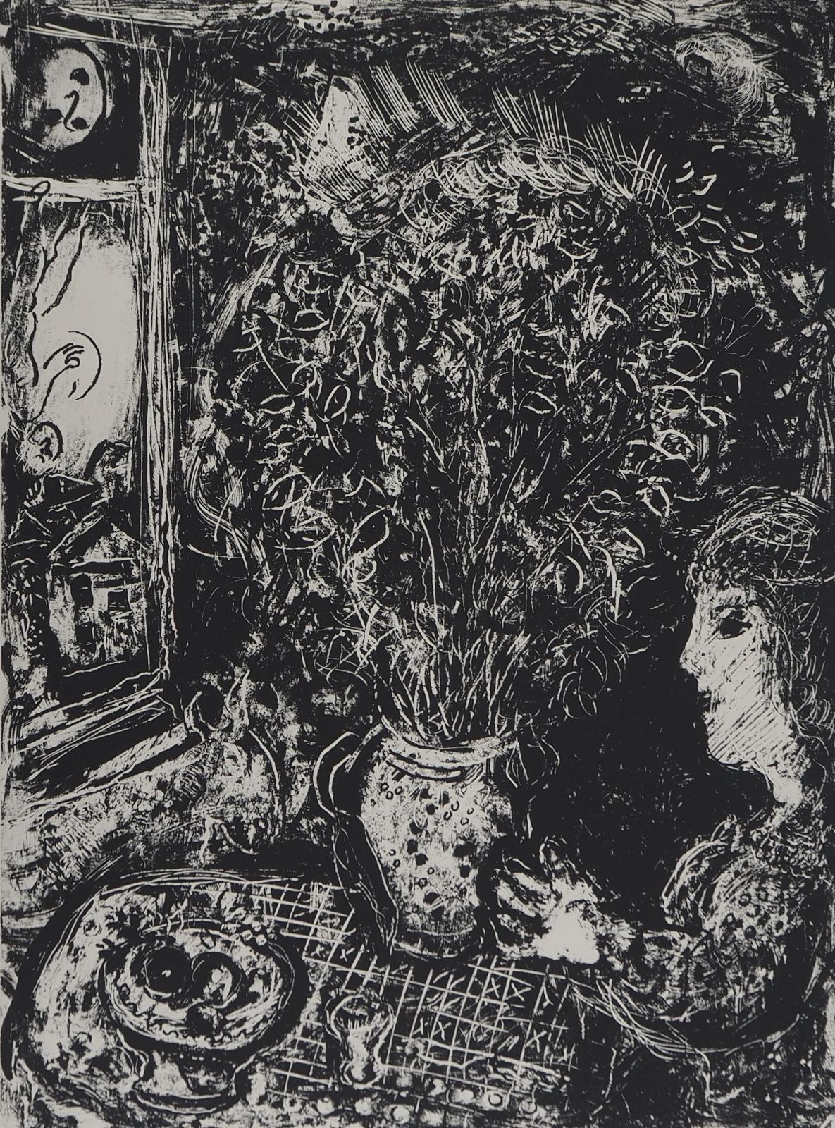 Marc Chagallnight Bouquet   Original Lithograph (Mourlot #693)1973 photo furniture