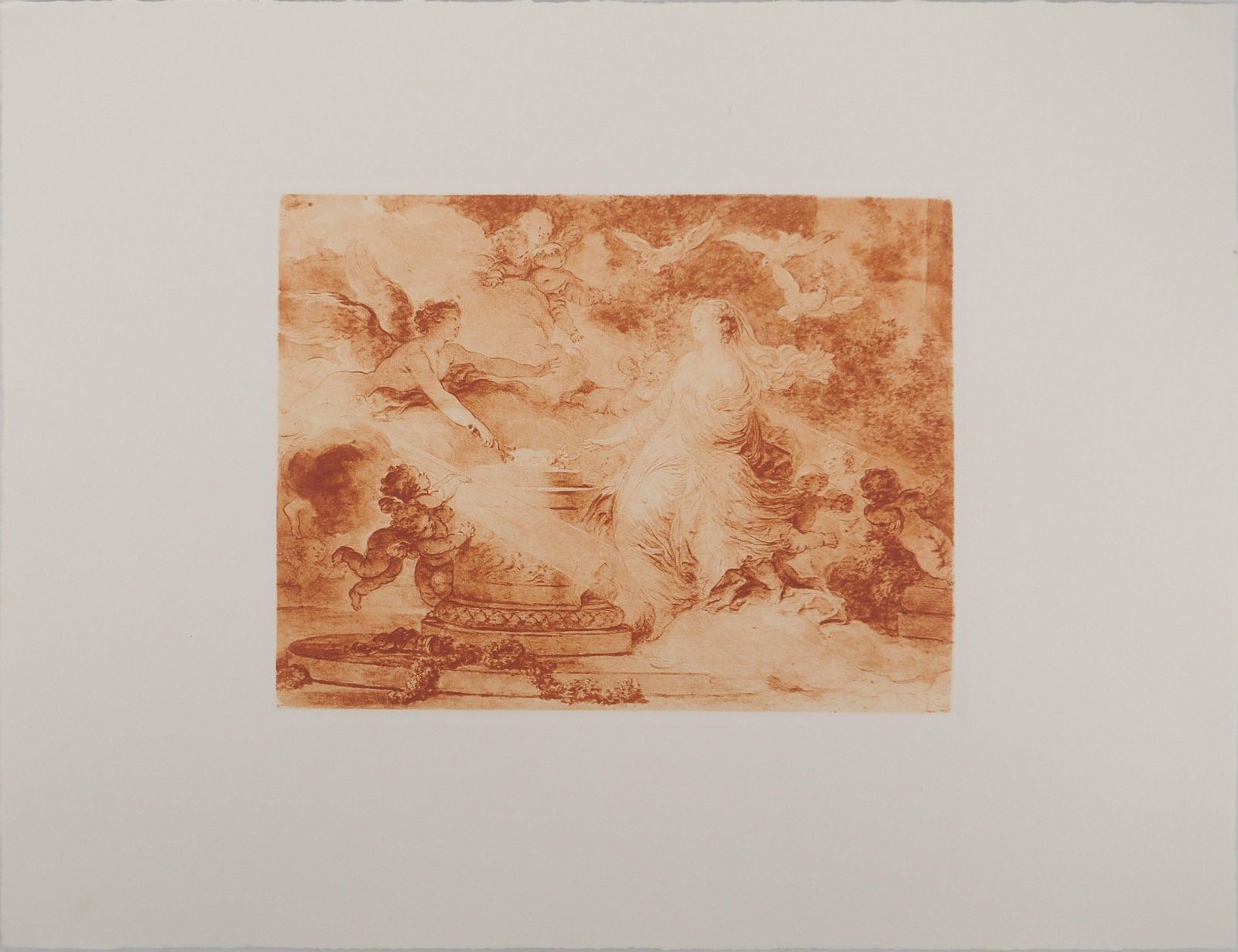 François Boucherallegory Of Love : Woman Surrounded By Angels And Doves    Etching photo furniture