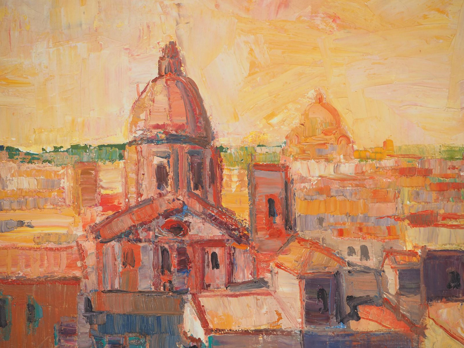 Pierre Yves Lelargeitaly : View On Rome At The Sunset   Original Oil On Canvas, Handsigned1968 photo Art