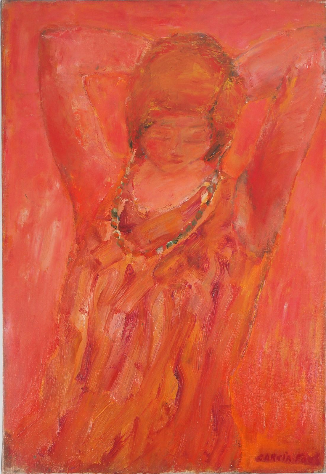 Pierre Garcia Fonsred Young Girl With A Necklace   Original Oil On Canvas, Signedc. 1965