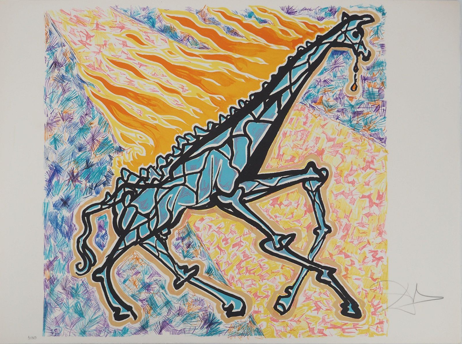 Salvador Dalí­The Vitraux : Giraffe Afire   Original Lithograph Handsigned1973
