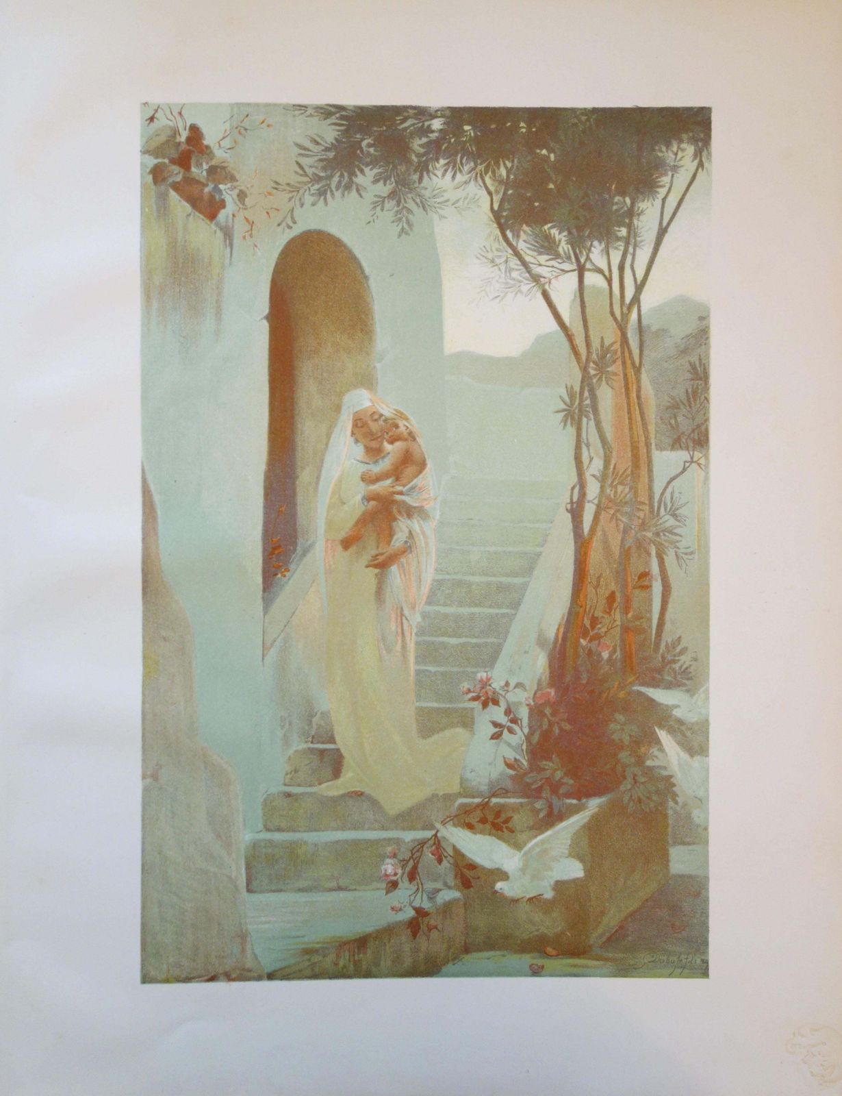 Guillaume Dubufepeace : Maternity With A Dove   Original Lithograph 18991899 photo furniture