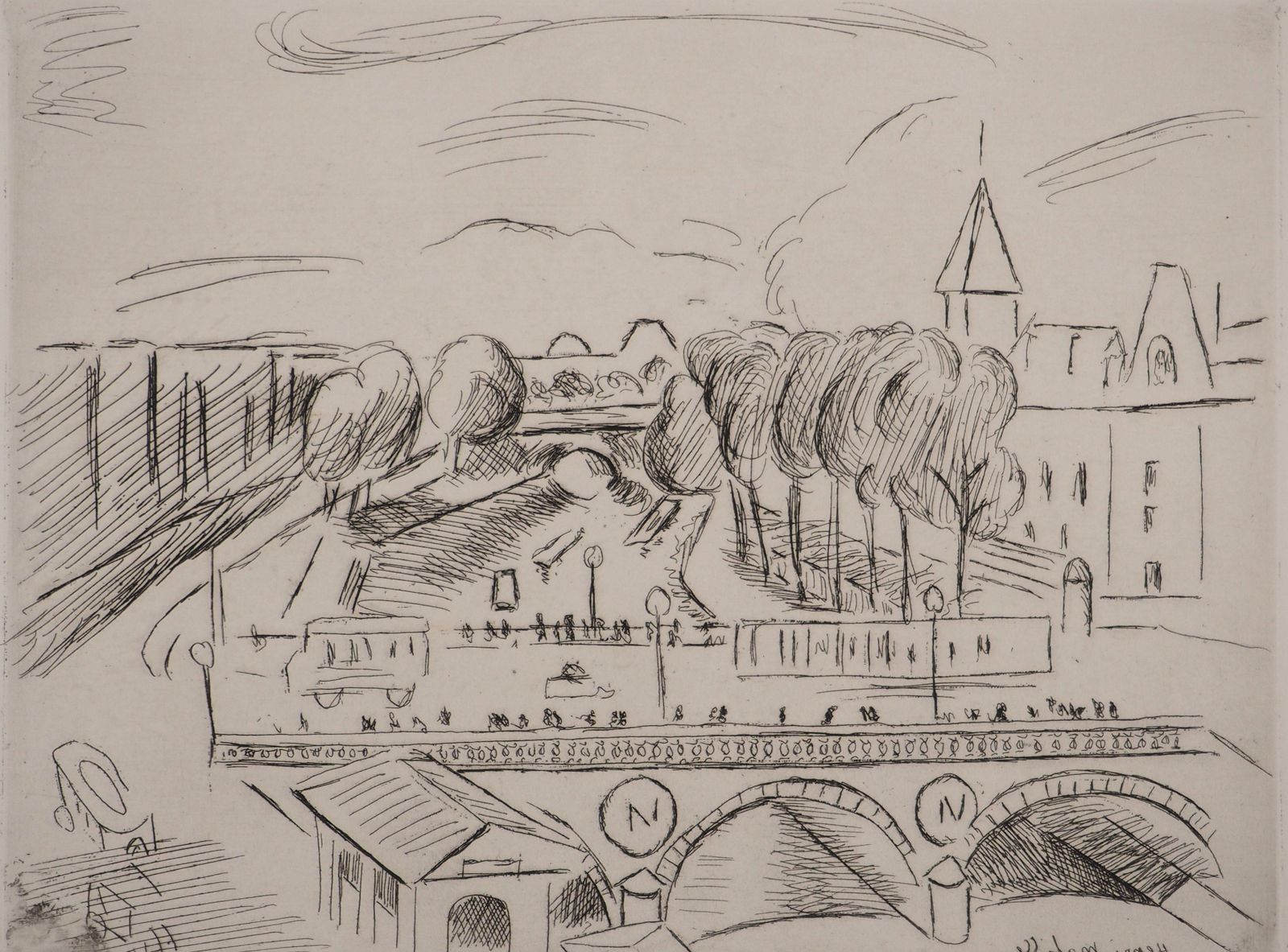 Henri Matisseparis : Saint Michel Bridge   Original Etching (Duthuit Matisse #108)1927 photo furniture