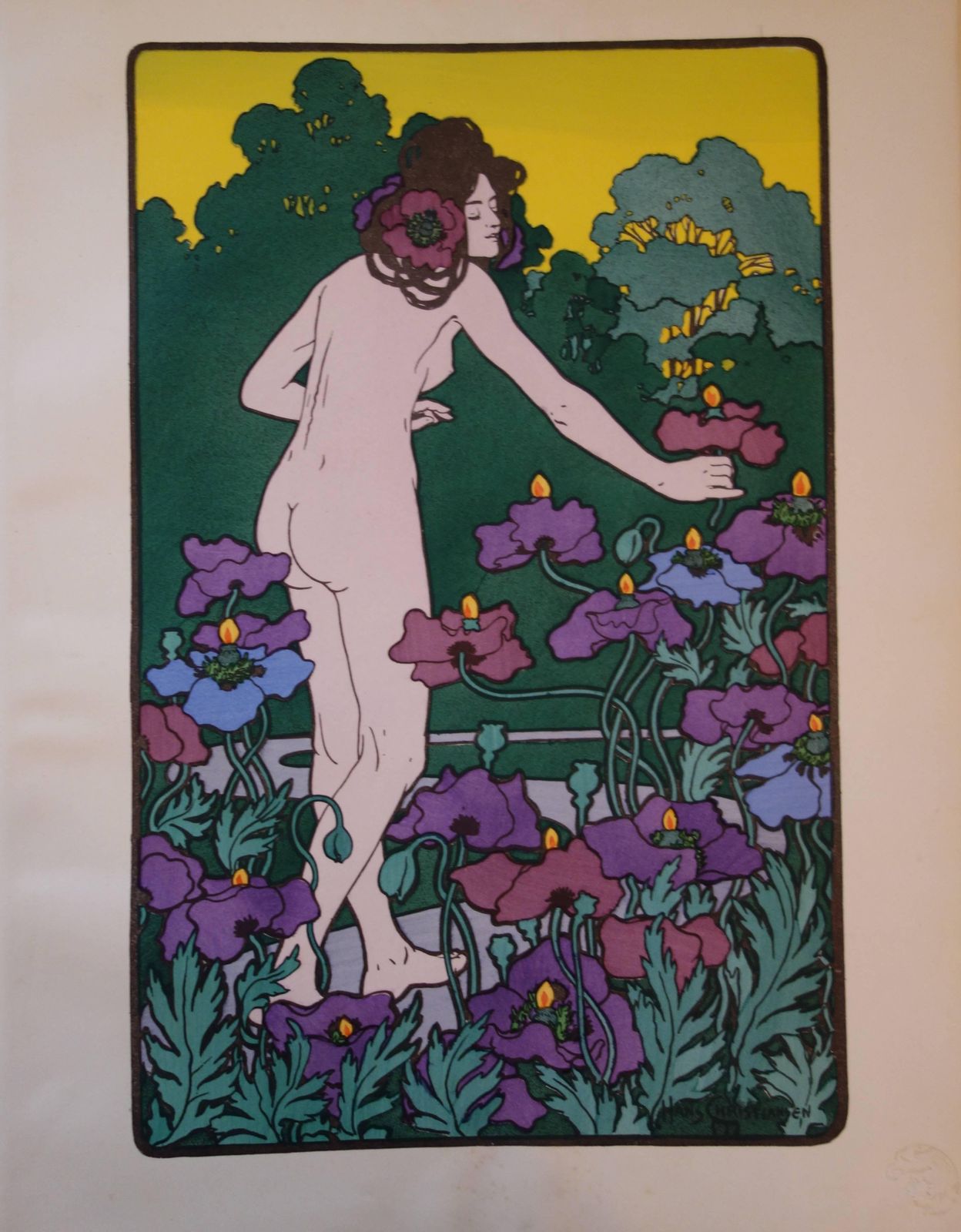 Hans Christiansen (B.1866)woman In The Poppies   Original Lithograph, 18981898