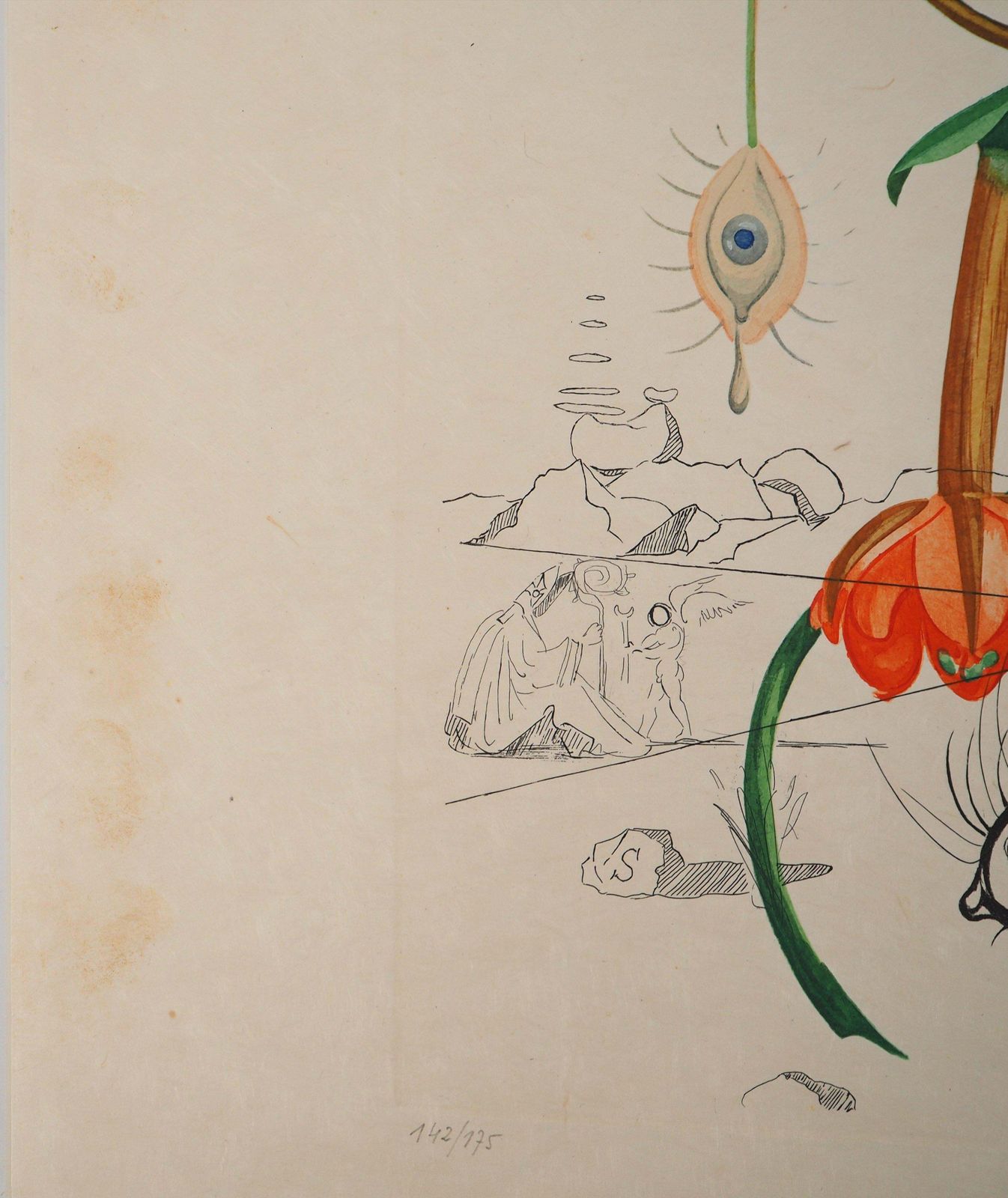 Salvador Dalí­Flordali : Surreal Tree, Fingers & Lips   Original Signed Etching (Field #68 3i)1969 photo vintage