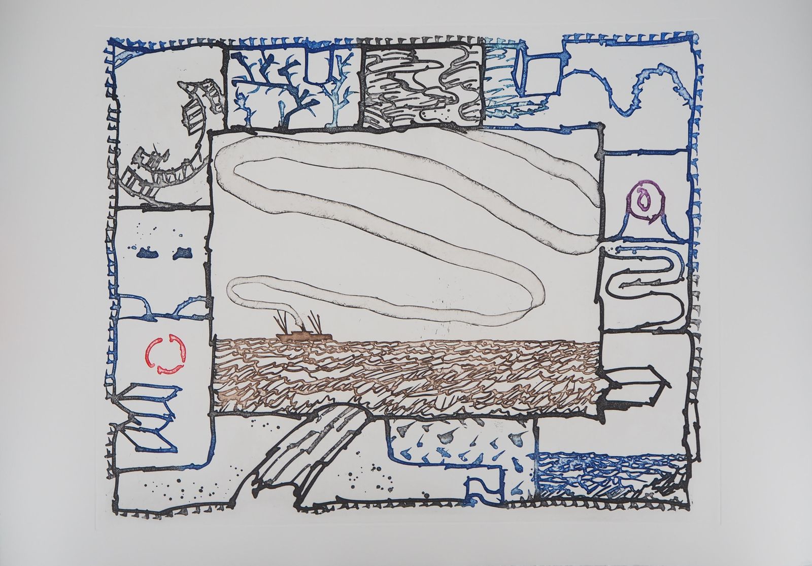 Pierre Alechinskytravel : Boat On The Sea   Original Etching With Aquatint1998