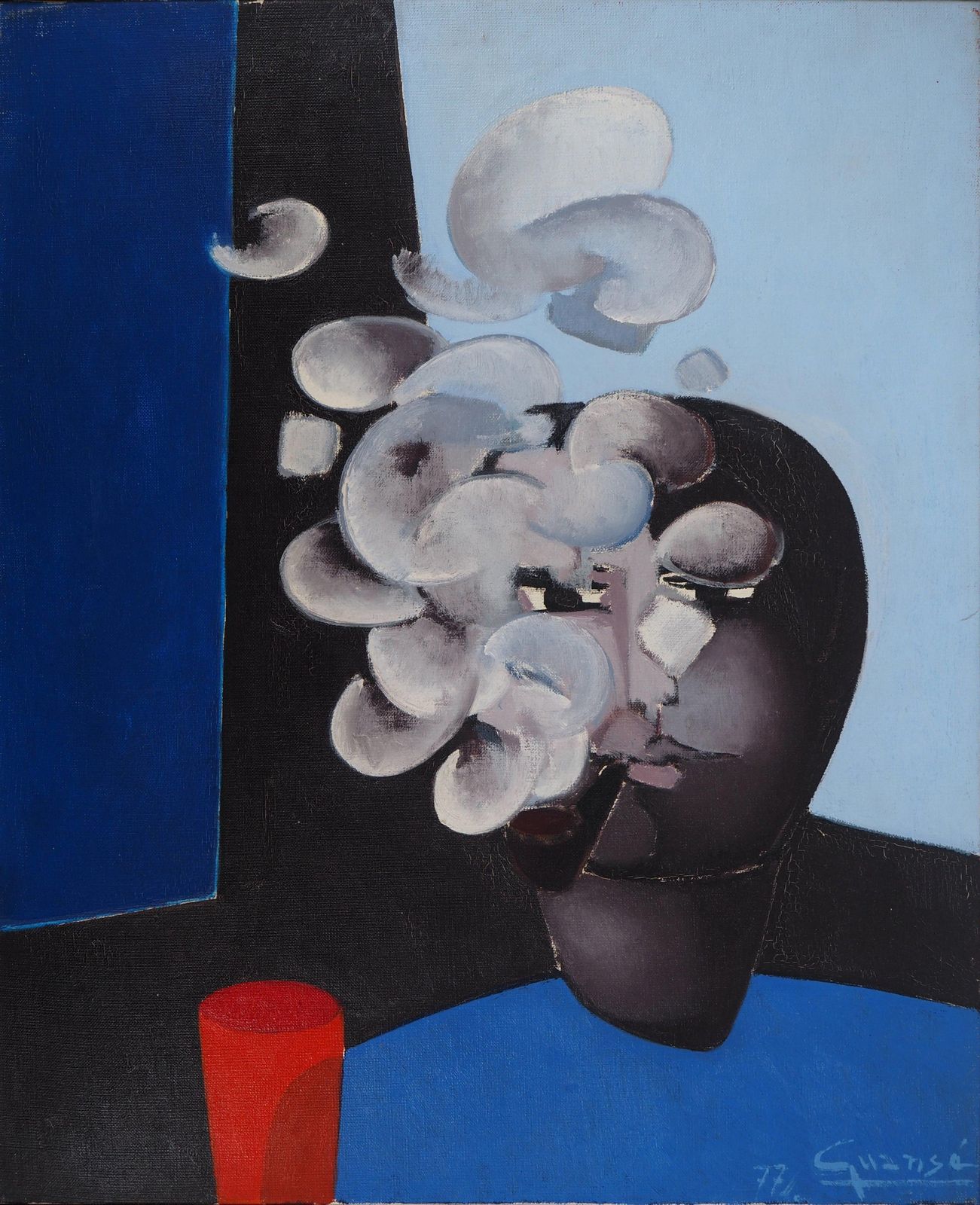 Antonio Guansesurrealist Pipe Smoker   Original Oil On Canvas, Signed1977 photo for sale