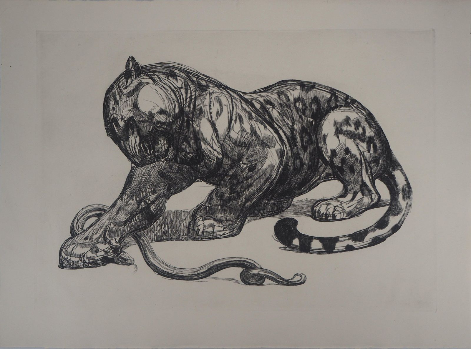 Paul Jouvejaguar Catching A Snake   Original Etchingc. 1926