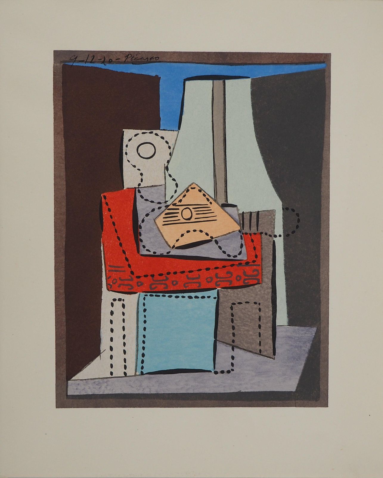 Cubist Still Life With A Guitar   Lithograph   Printed Signature (Cramer #15)1926