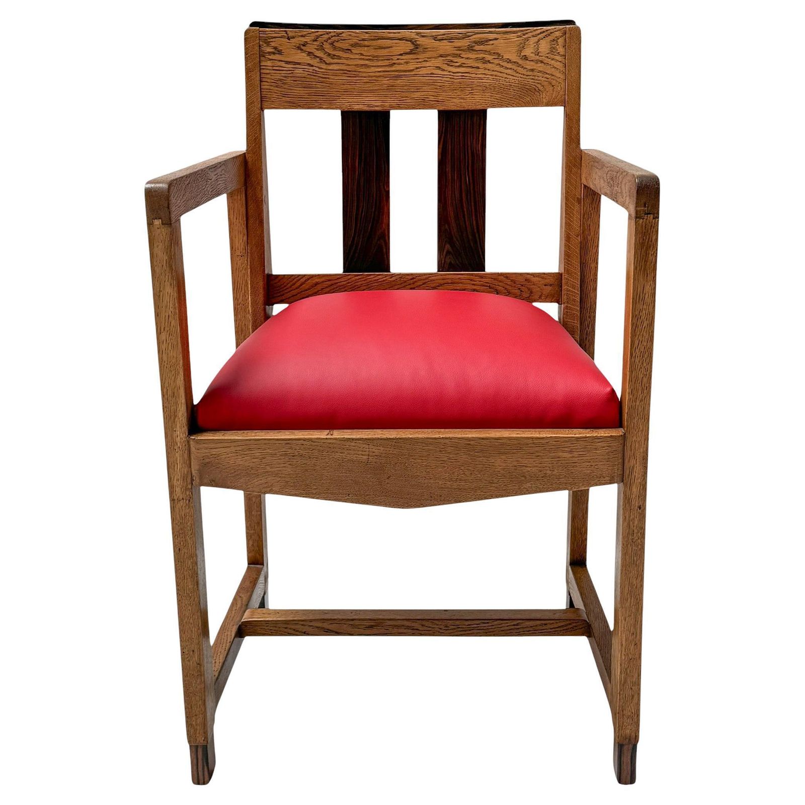 Art Deco Modernist Armchair With Red Leather Seat, 1920s