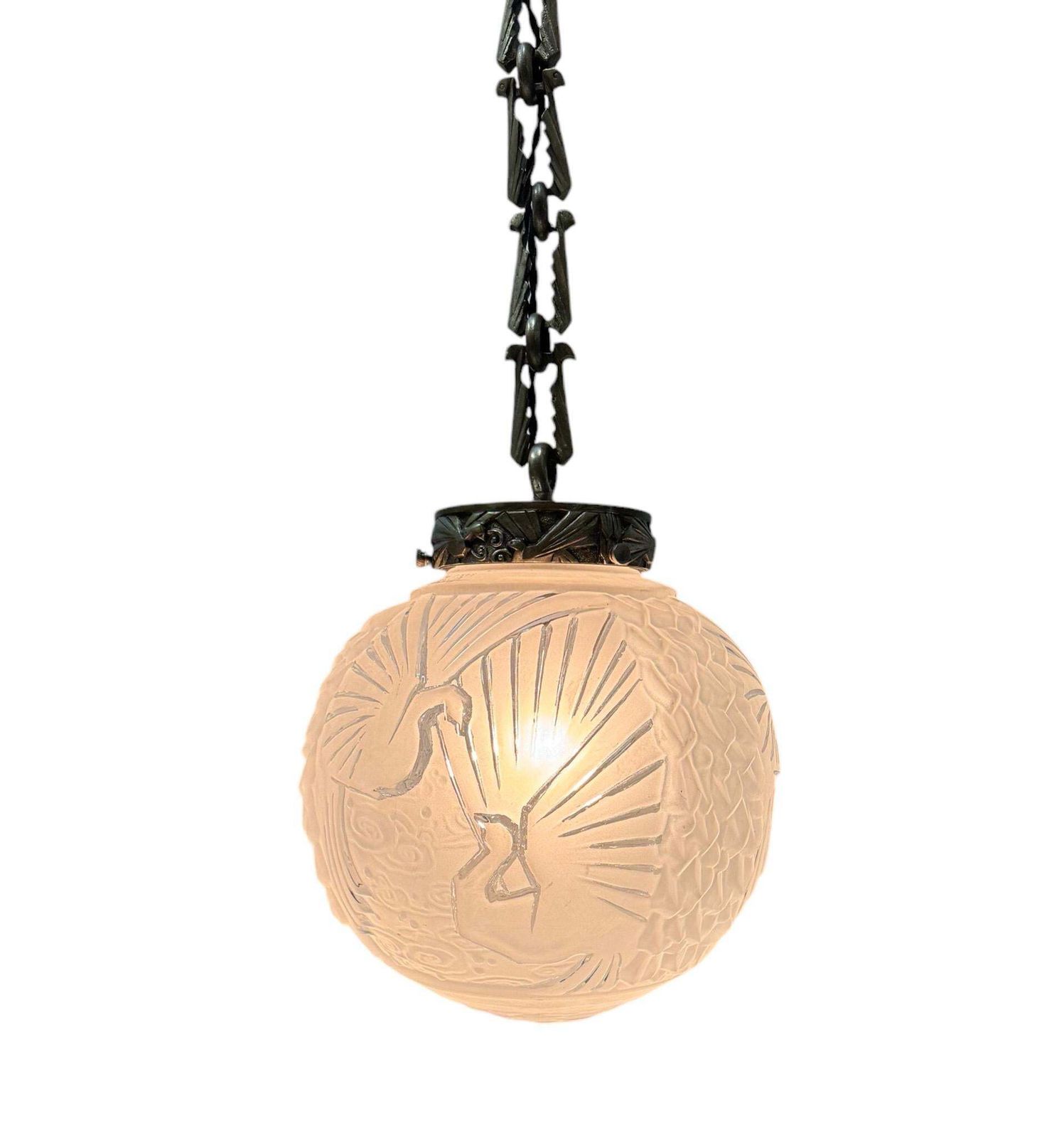 Muller Frères Luneville  Art Deco Pendant With Original Birds Shade, 1930s photo 2402.0