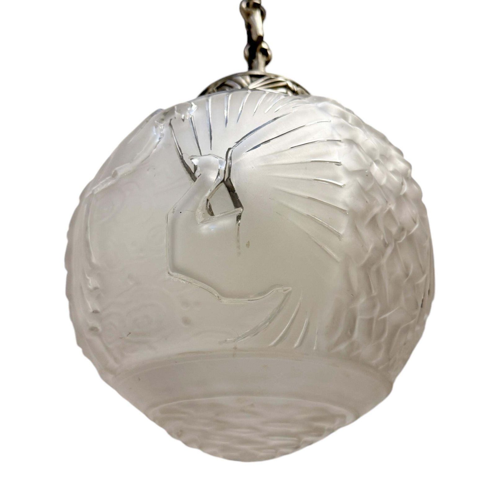 photo buy Muller Frères Luneville  Art Deco Pendant With Original Birds Shade, 1930s